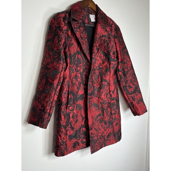 Chicos Tapestry Woven Rose Red Art Printed Blazer Jacket S 0 2/4 - Picture 2 of 8